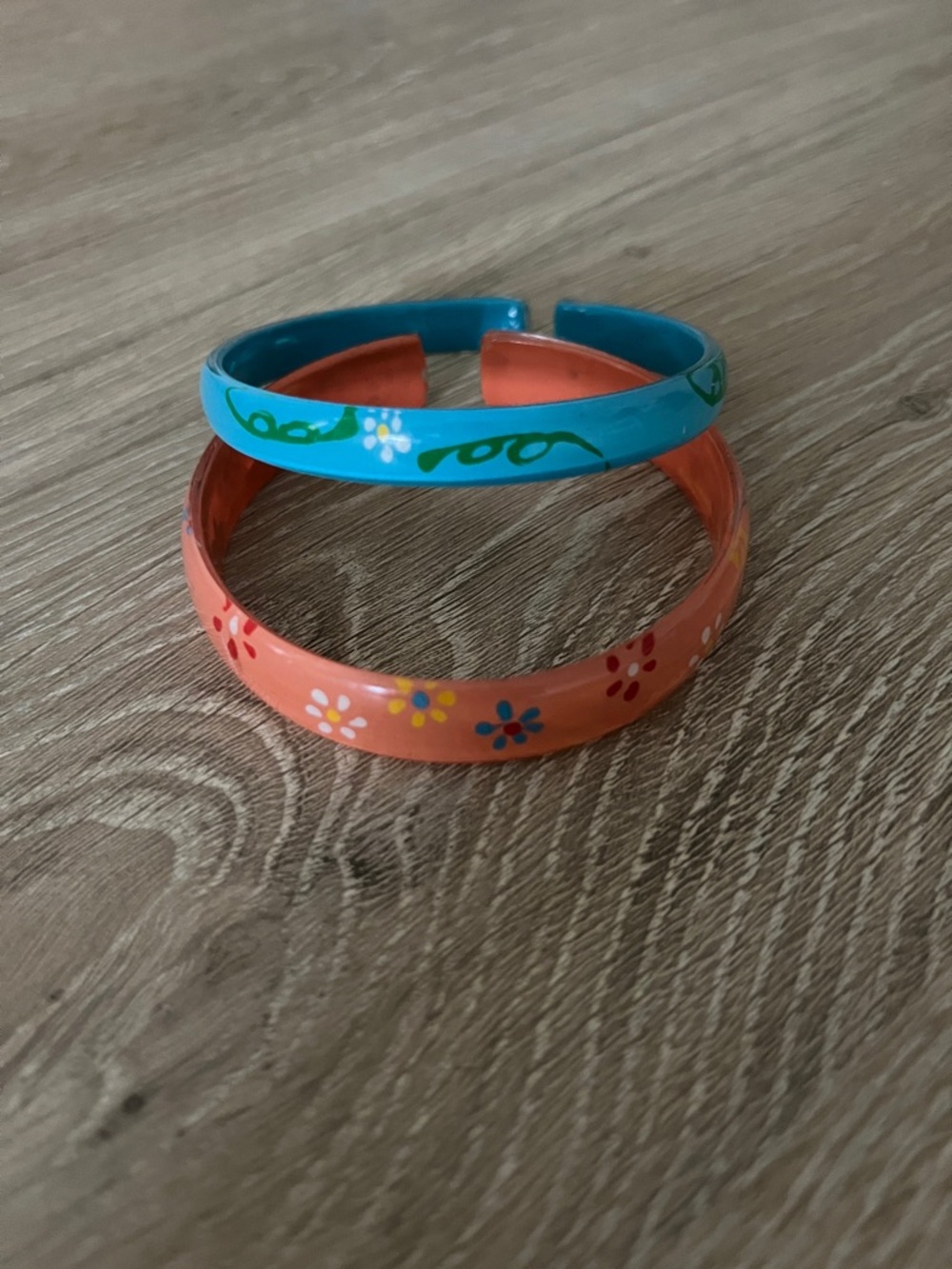 Kids Floral Printed Bangle Set - Blue & Coral